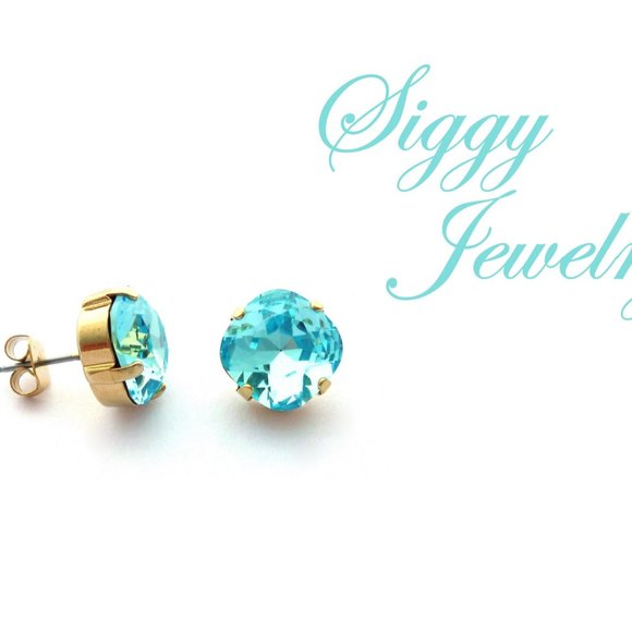 Aqua Bohemica Crystal Cushion Cut Stud Earrings - Picture 4 of 7